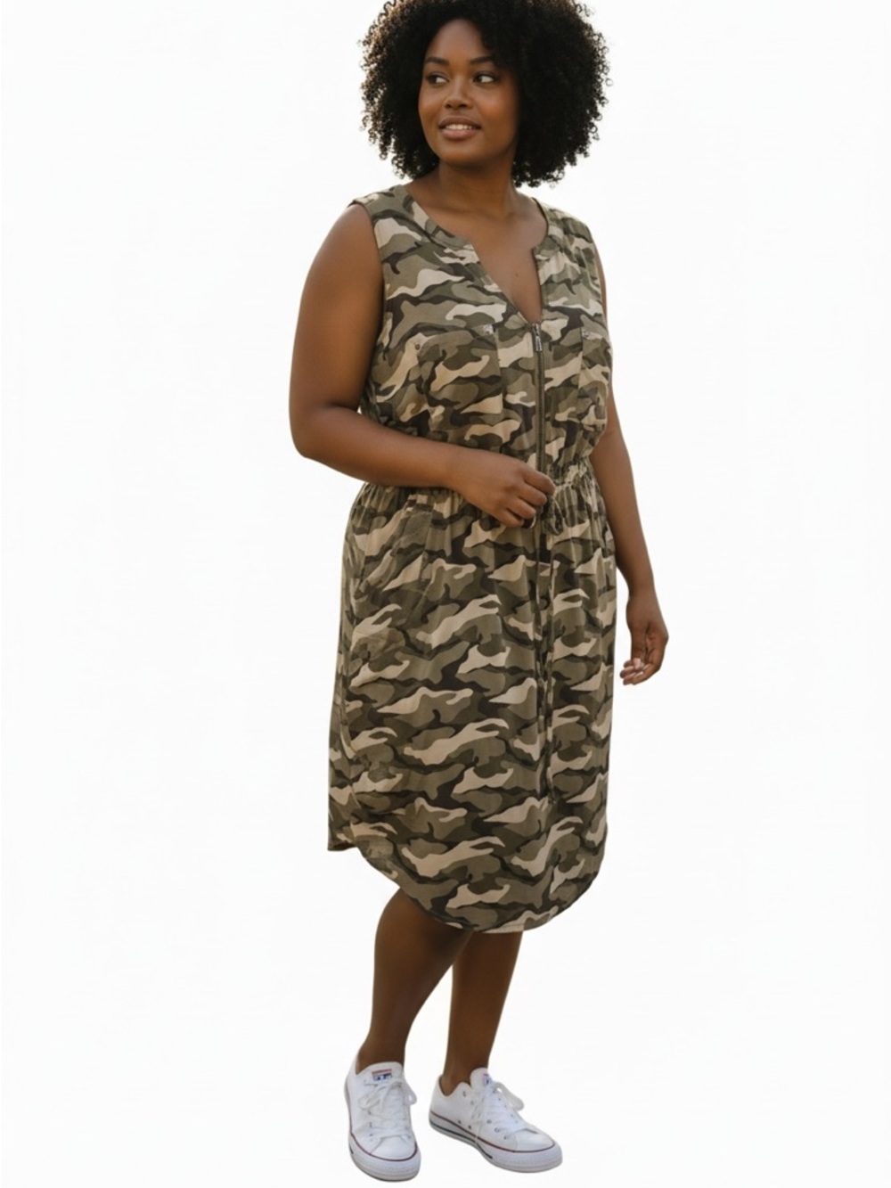 Torrid Sleeveless Stretch Challis Camo Dress Drawstring Waist Size 1 (14-16)